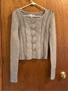 Decree Gray Scoop Neck Button-Shoulder Knit Sweater